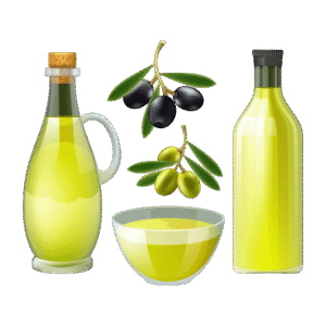 fresh-pressed-olive-oil-bottle-pourer-with-ornamental-black-green-olives-poster